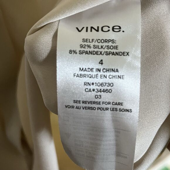 Vince Cream Classic Silk Button Up Collarless Blouse Long Sleeve Size 4 READ - Picture 4 of 8